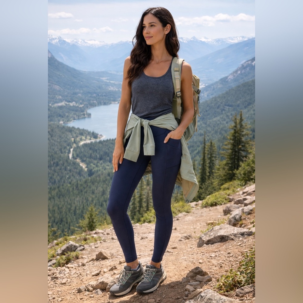 Mondetta Performance Luxury High Waist Leggings Navy Blue Size M Activewear